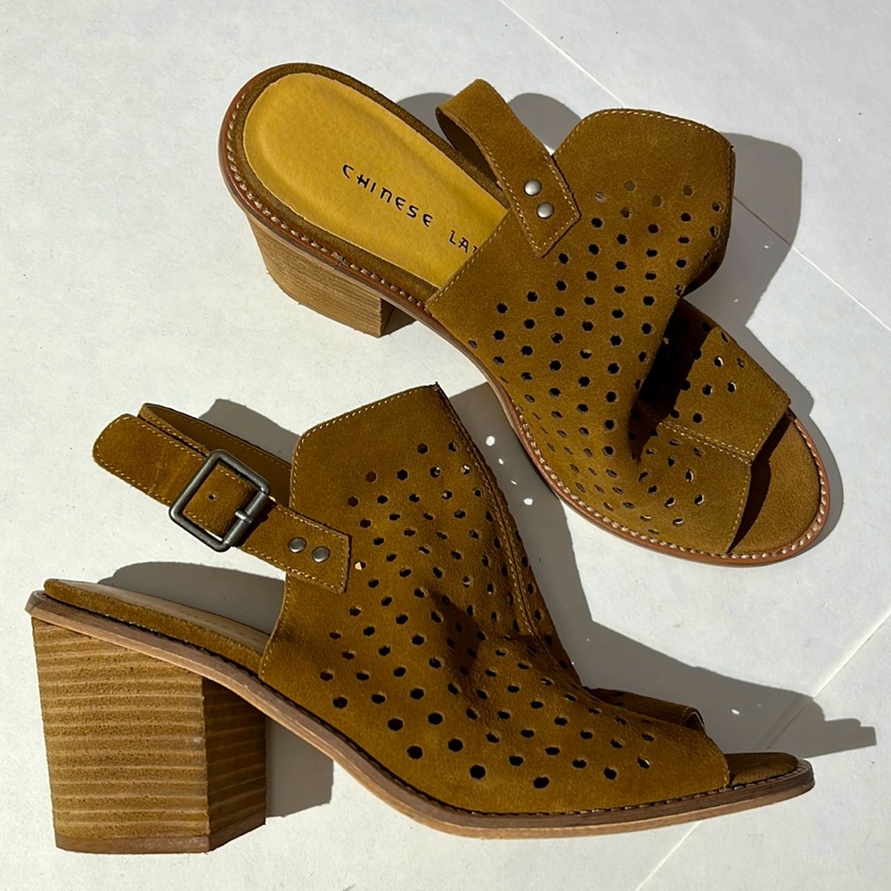 Chinese Laundry Christabel mules sandals shoes tan vegan womens sz 9 heels